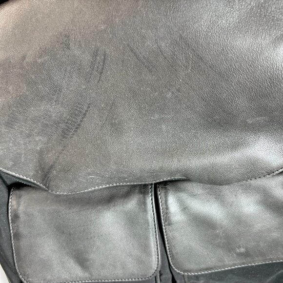 JOHNNY FARAH Black Leather/Nylon Backpack with Gold metal Hardware - Picture 11 of 12